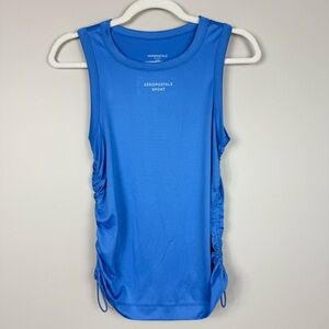 Aeropostale Sports Top Womens Medium Y2K Ruched Sides Blue Sleeveless Logo Shirt